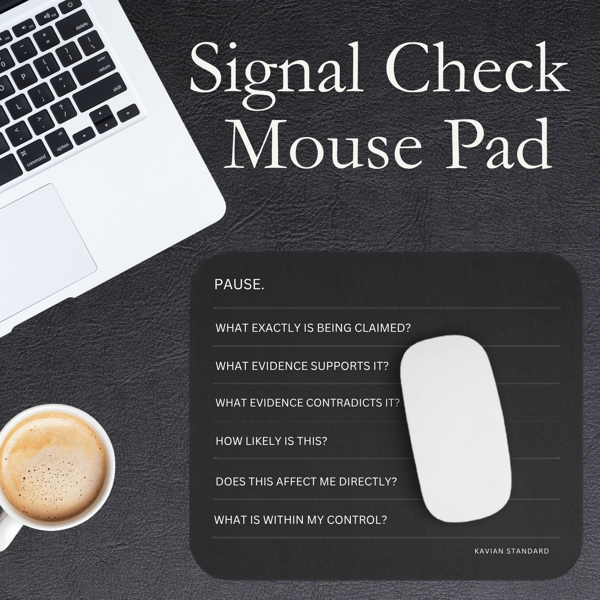 The Signal Check Mouse Pad, full front view on a desk